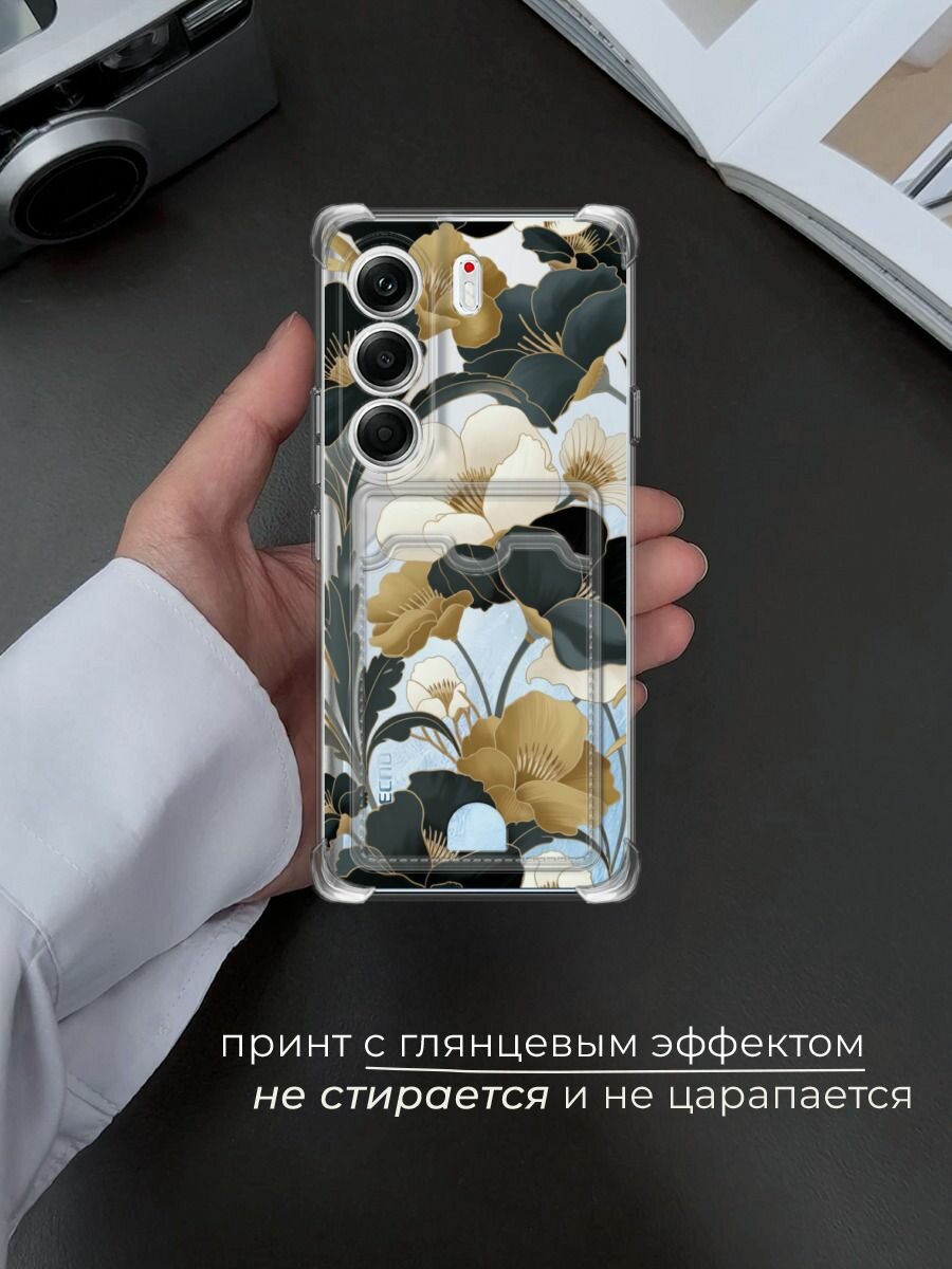 Чехол на Tecno Camon 40 Pro (Текно Камон 40 Про) с картой и принтом Золотые цветы — фото 1