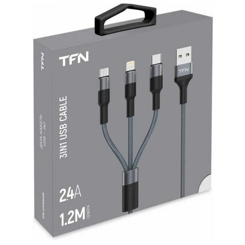 Кабель TFN 3 в 1 1.2m graphite кабель usb remax rc 070th gplex 3 в 1 для type c lightning micro usb 2 1a длина 1 0м серый