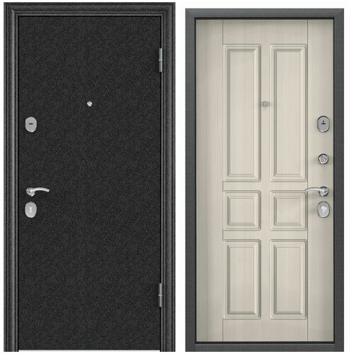 Дверь входная для квартиры Torex Delta-100 950х2050, левый, тепло-шумоизоляция, антикоррозийная защита, замки 2-го класса защиты, черный/бежевый