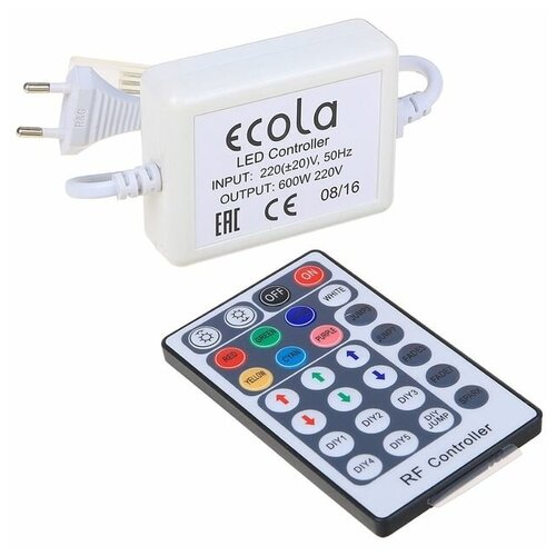 Контроллер Ecola для RGB ленты 14 × 7 мм, IP68, 220 В, 600 Вт, пульт ДУ
