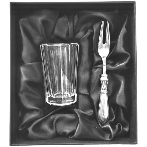 Классическая хрустальная граненая стопка-стаканчик 50 мл и закусочная вилка 3720₽
