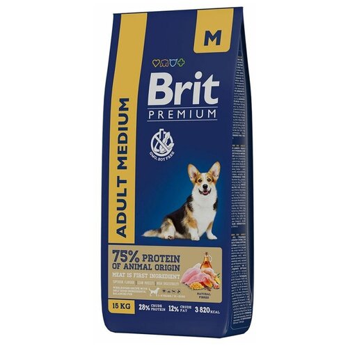 Brit Premium Dog Adult Medium сухой корм для взрослых собак средних пород с курицей 15 кг