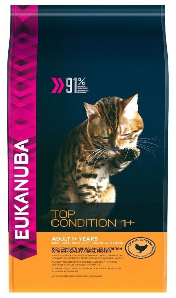 Eukanuba Adult Top Condition сбалансированный сухой корм для кошек, с курицей 10 кг - фотография № 1