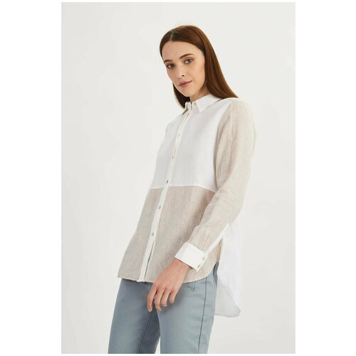 фото Блузка baon комбинированная рубашка со льном baon, размер: m, бежевый