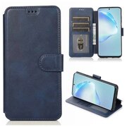 Чехол книжка для Samsung Galaxy A12 / M12 кожаный синий с магнитной застежкой / flip чехол с функцией подставки