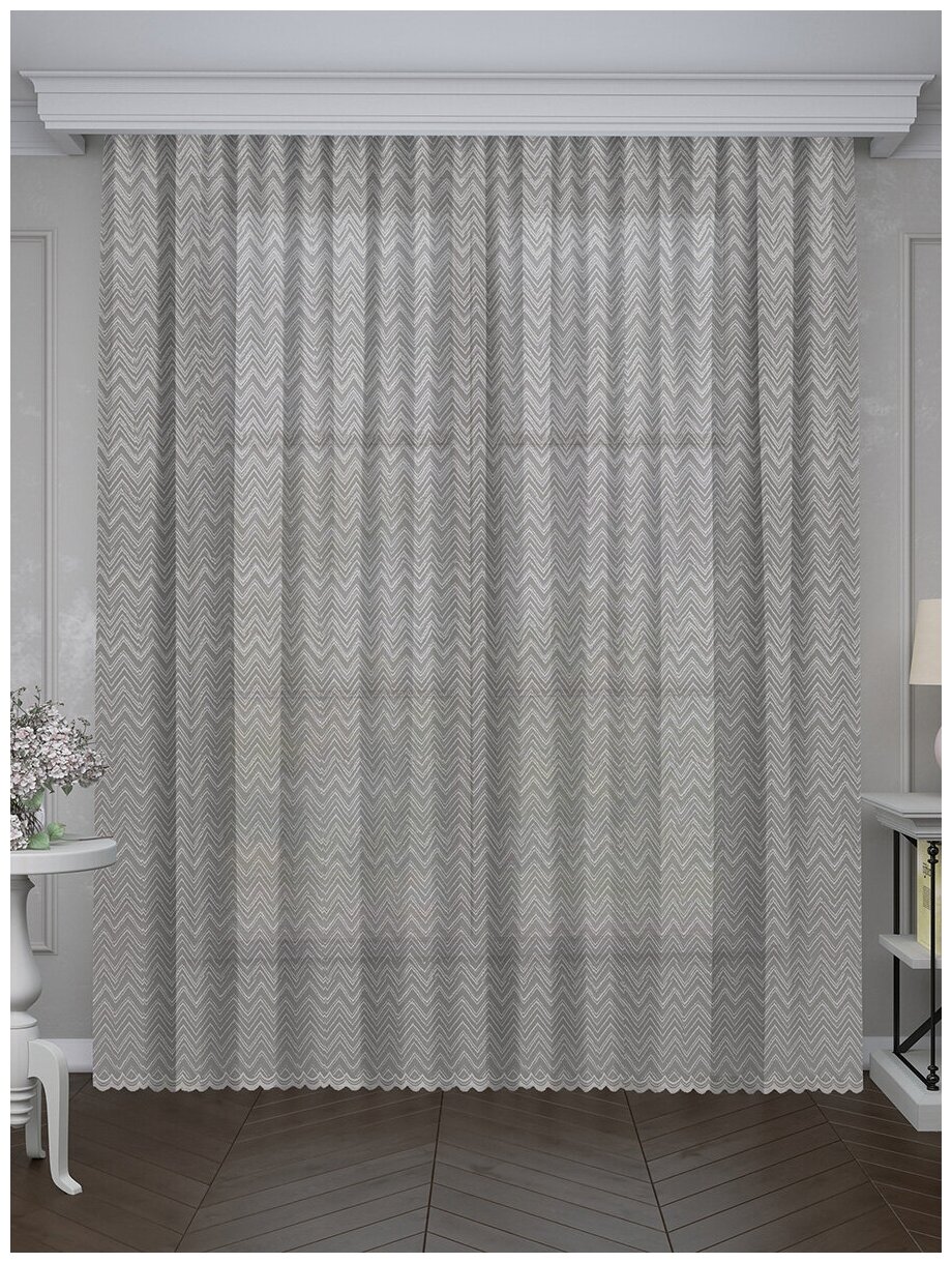 фото Тюль сетка жаккард ЗАК ширина 300см, высота 270см, цвет серый