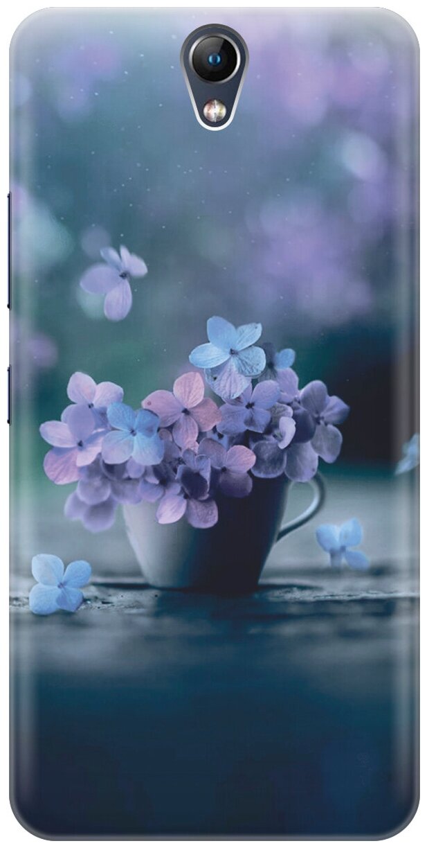 Силиконовый чехол Синие цветы в чашке на Lenovo Vibe S1 / Леново Вайб С1