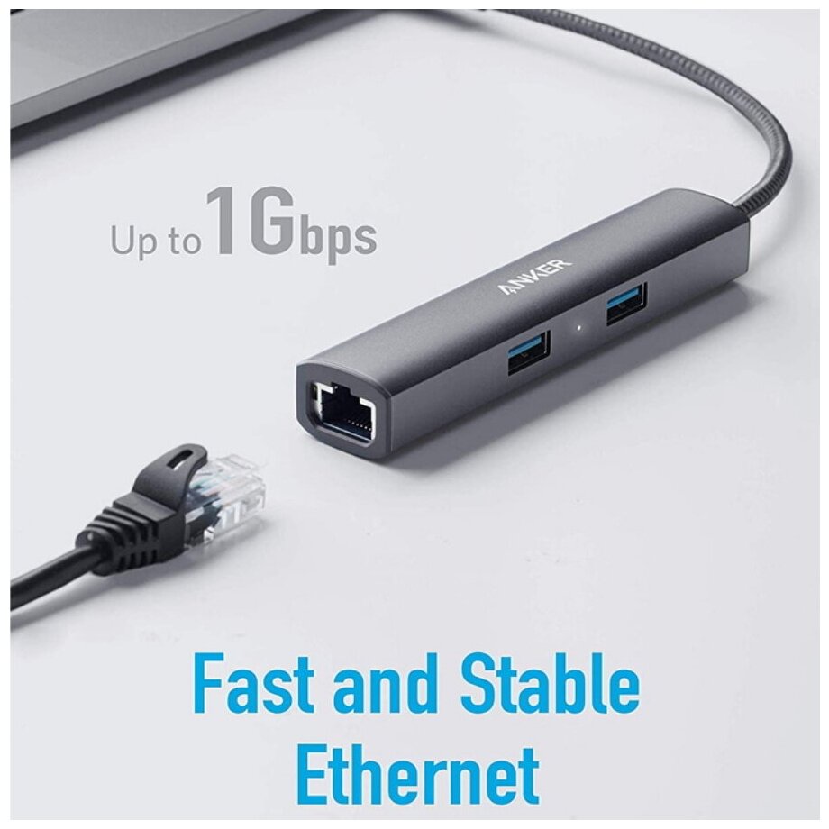Хаб Anker PowerExpand+ 5-in-1 USB-C Ethernet Hub Grey (A8338)