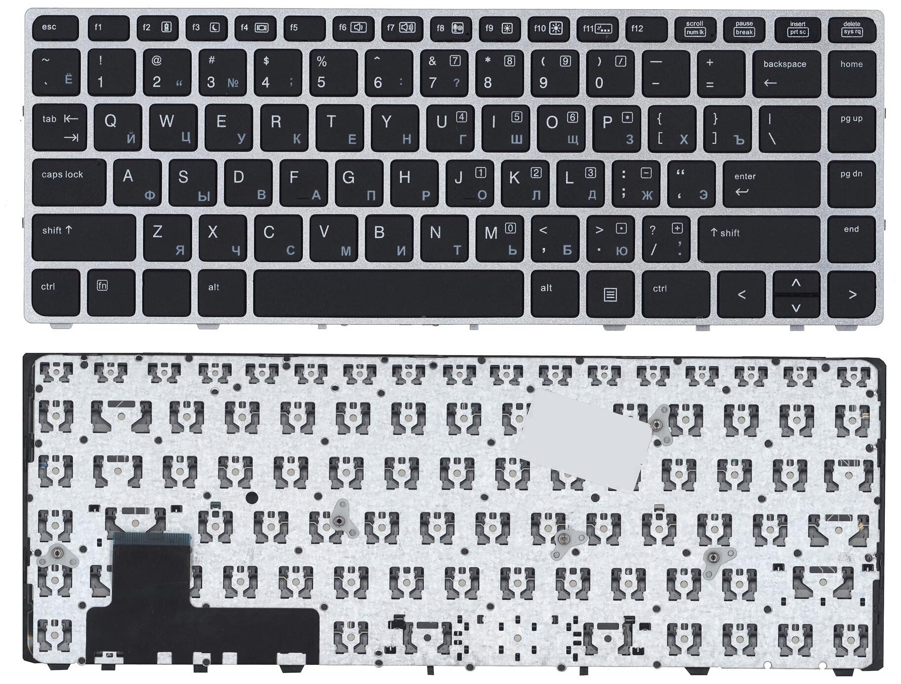 Клавиатура для ноутбука HP EliteBook Folio 9470M черная с серебристой рамкой без трекпойнта без подсветки