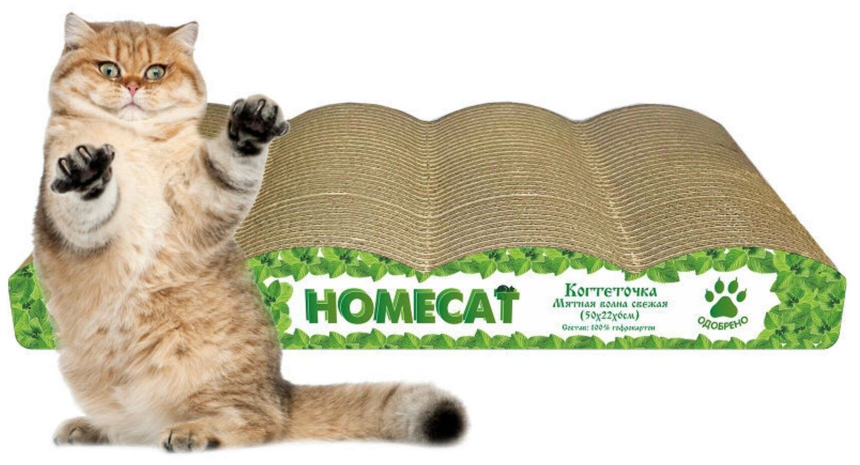 Когтеточка HOMECAT Мятная волна свежая 5 баллов 50 см х 22 см х 6 см гофрокартон - фотография № 7