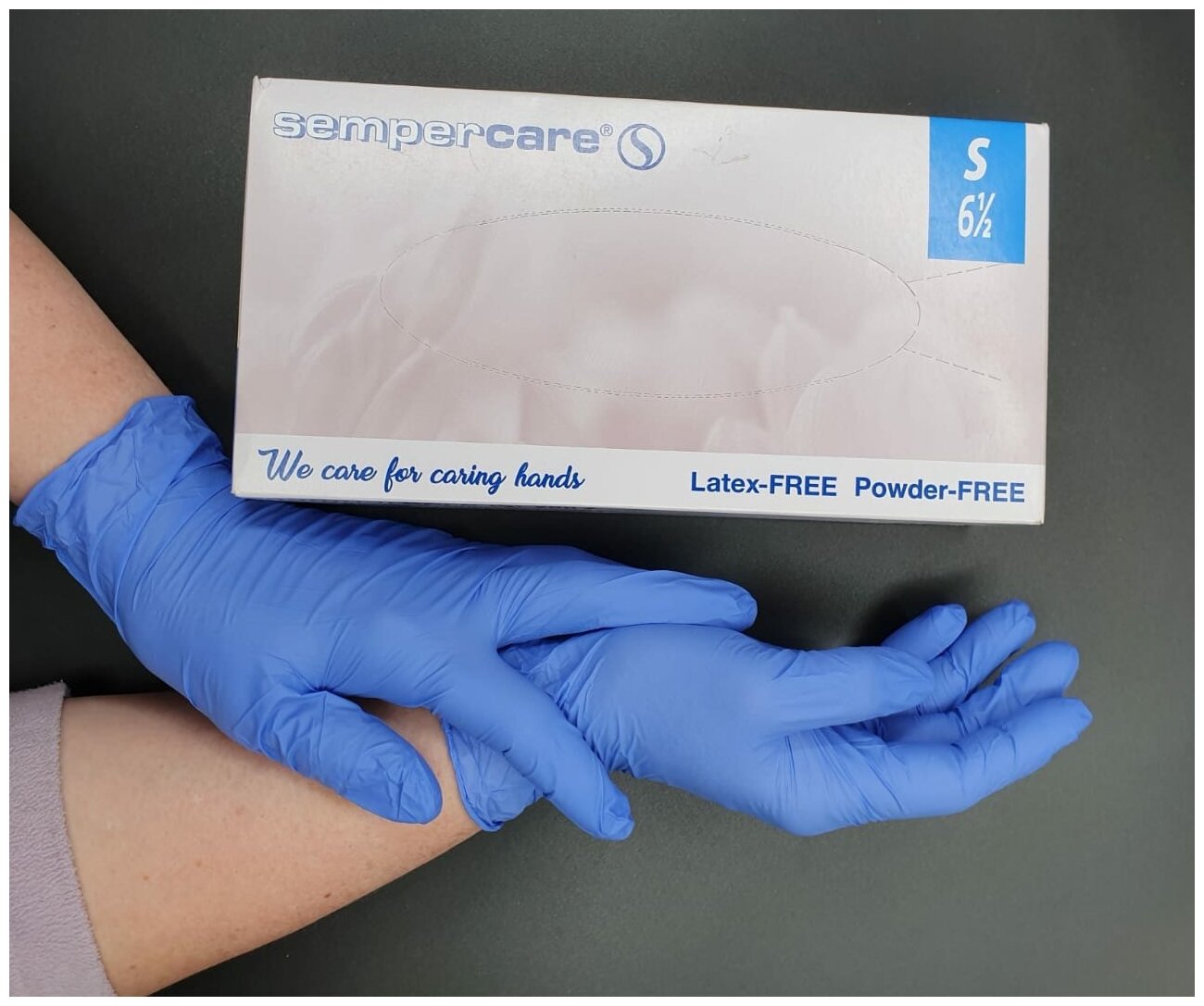 Перчатки смотровые нитриловые Sempercare LN303, размер S, цвет синий, 200 шт