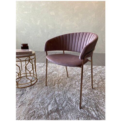 Стул велюровый Luna на золотых ножках, розовый