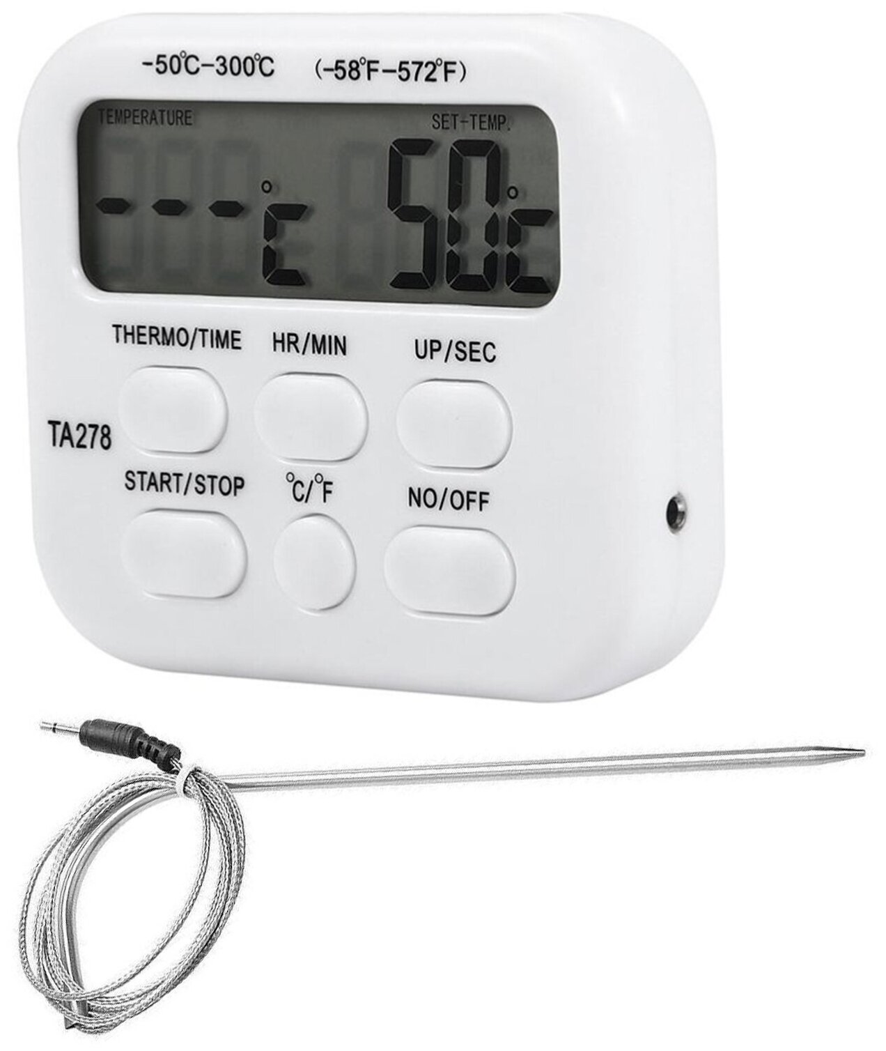 Кулинарный термометр электронный SimpleShop со щупом 16 см из нержавеющей стали, провод 1 метр / таймер кухонный