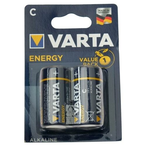 Батарейка алкалиновая Varta Energy, C, LR14-2BL, 1.5В, блистер, 2 шт.