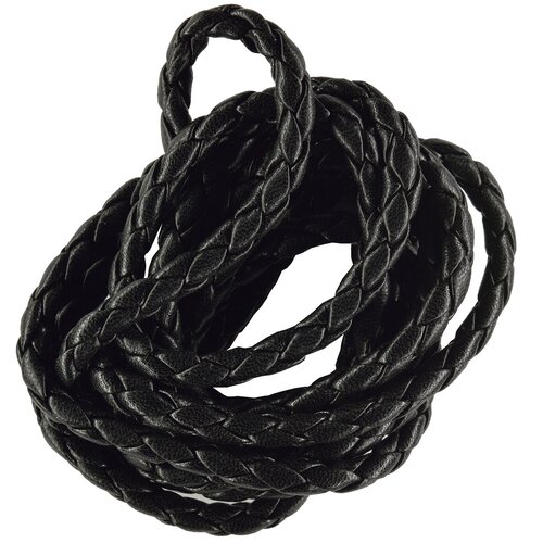 Шнур декоративный из экокожи плетеный круглый, Ø 5 ММ, 1,5 М, черный шнур декоративный из экокожи плетеный круглый ø 3 мм 2 м черный