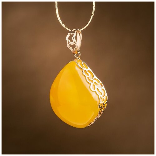 Подвеска Amberprofi, желтое золото, 585 проба, янтарь кожаный баслет со вставкой из натурального медового янтаря