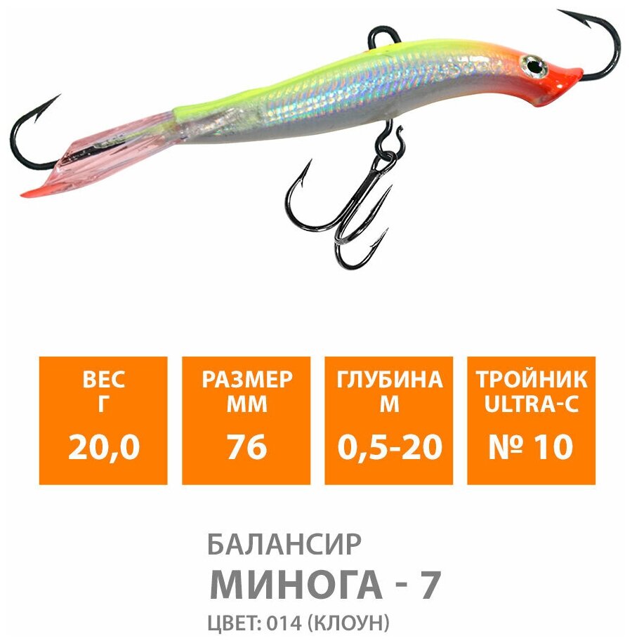 Балансир для зимней рыбалки AQUA Минога-7 76mm 20g цвет 014