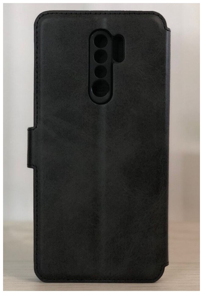 Чехол книжка для Xiaomi Redmi 9 кожаный черный с магнитной застежкой / Чехол книжка подставка на застежке с визитницей