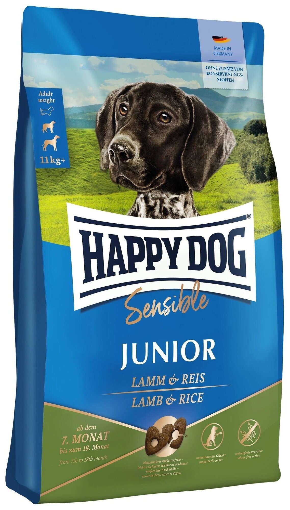 Happy Dog Junior сухой корм для щенков от 7 до 18 месяцев с ягненком и рисом - 10 кг