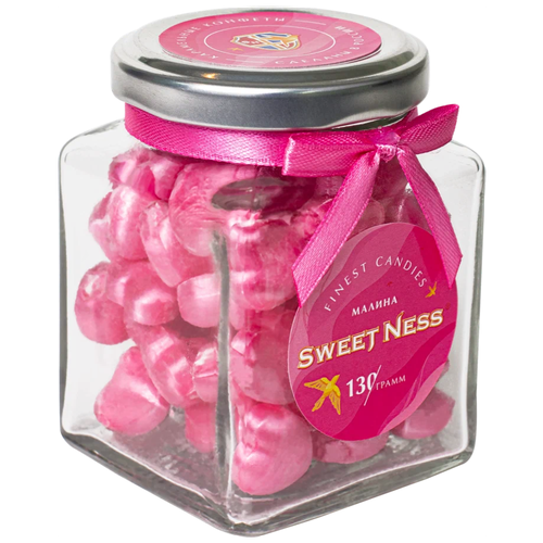 Карамель Sweet Ness в стекле, малина сердечки, 130г