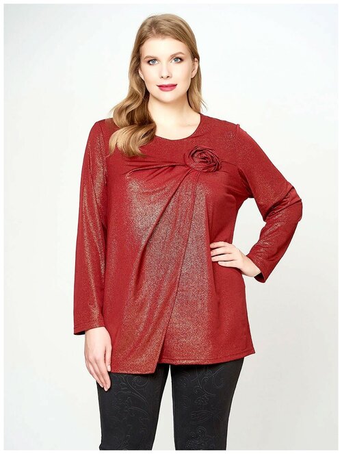 Блуза  Olsi, нарядный стиль, полуприлегающий силуэт, длинный рукав, однотонная, размер 48, красный