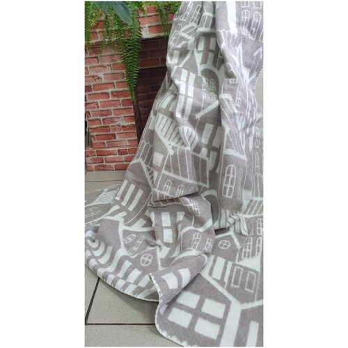 Одеяло шерсть 15% Жаккард 140х205 2-город (бежево-серый)