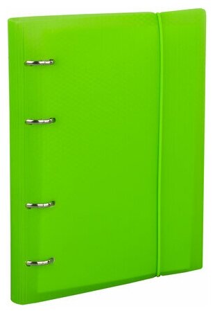 Тетрадь на кольцах А5 (175х220 мм), 120 л, пластиковая обложка, клетка, с фиксирующей резинкой, BRAUBERG, зеленая, 403569