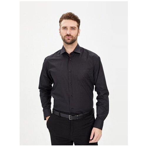 фото Рубашка мужская длинный рукав greg 340/119/blk_gb, прямой силуэт / сlassic fit, цвет черный, рост 164-172, размер ворота 42