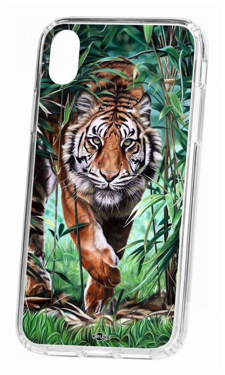 Чехол для iPhone XR Kruche Print Крадущийся тигр, противоударная пластиковая накладка с рисунком, защитный силиконовый бампер с принтом и защитой камеры