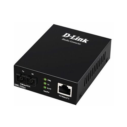 Медиаконвертер D-LINK DMC-F30SC/B1A с 1 портом 10/100Base-TX и 1 портом 100Base-FX с разъемом SC для одномодового оптического кабеля (до 30 км)