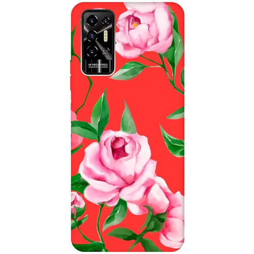 Силиконовый чехол на Tecno Pova 2 / Техно Пова 2 Silky Touch Premium с принтом Amazing Peonies красный силиконовый чехол на tecno pova 2 техно пова 2 silky touch premium с принтом angry face красный