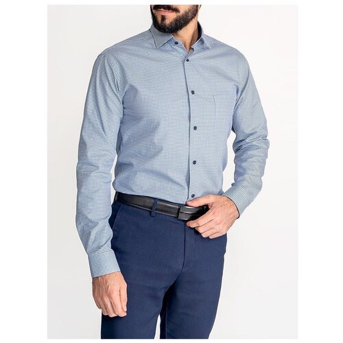 фото Рубашка мужская длинный рукав greg 214/131/5550/z/1p_gb, полуприталенный силуэт / regular fit, цвет синий, рост 174-184, размер ворота 43