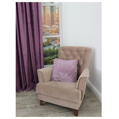 Подушка декоративная , длинный ворс, искусственный мех, 50 на 50 см, цвет: сиреневый