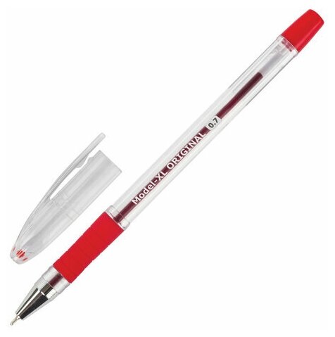 Ручка шариковая масляная с грипом BRAUBERG "Model-XL" ORIGINAL, красная, узел 0,7 мм, линия письма 0,35 мм, 143244