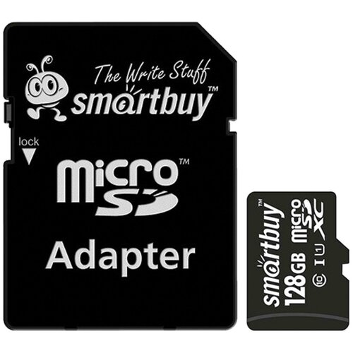 Карта памяти micro SDXC, 128 GB, SMARTBUY, UHS-1 U1, 80 Мб/сек. (class 10), с адаптером, SB128GBSDCL1001