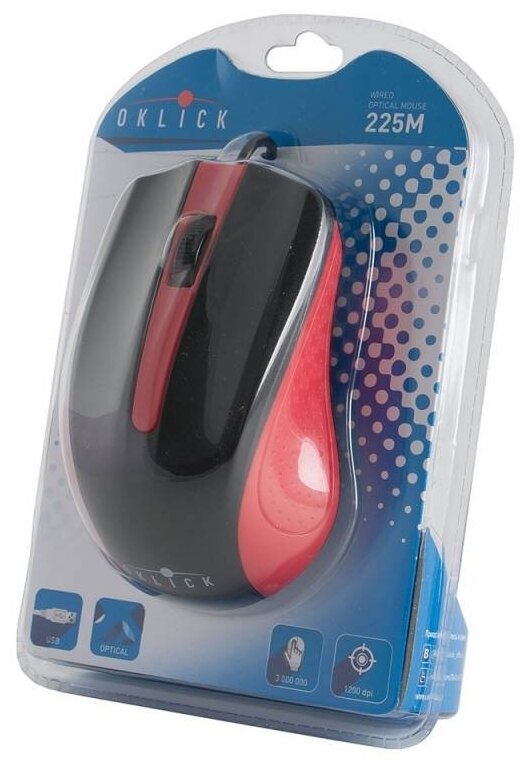 Мышь OKLICK 225M черныйкрасный оптическая 1200dpi USB