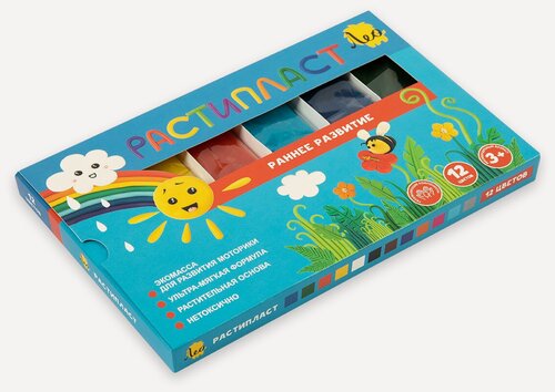 Изображение товара Лео Расти Пластилин растительный растипласт LRP-0112 240 г в картонной упаковке 12 цветов