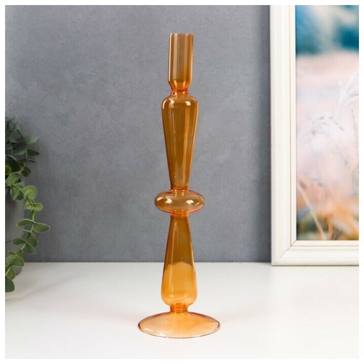 Подсвечник стекло на 1 свечу "Эльзас" прозрачный оранж 30х7,5х7,5 см - фотография № 1
