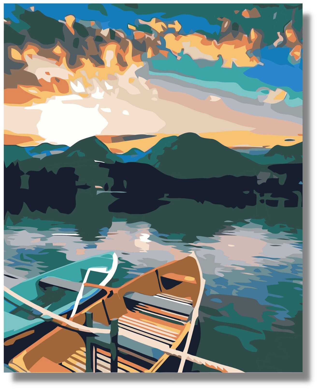 Картина по номерам "Лодки на озере " холст на подрамнике 40х50
