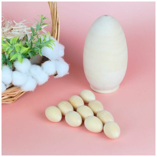 Яйцо большое, 8х15 см, + (10 штук, мини яиц) искусственное деревянное яйцо кухонная серия фрукты и овощи десерт детские развивающие игрушки для игрового домика