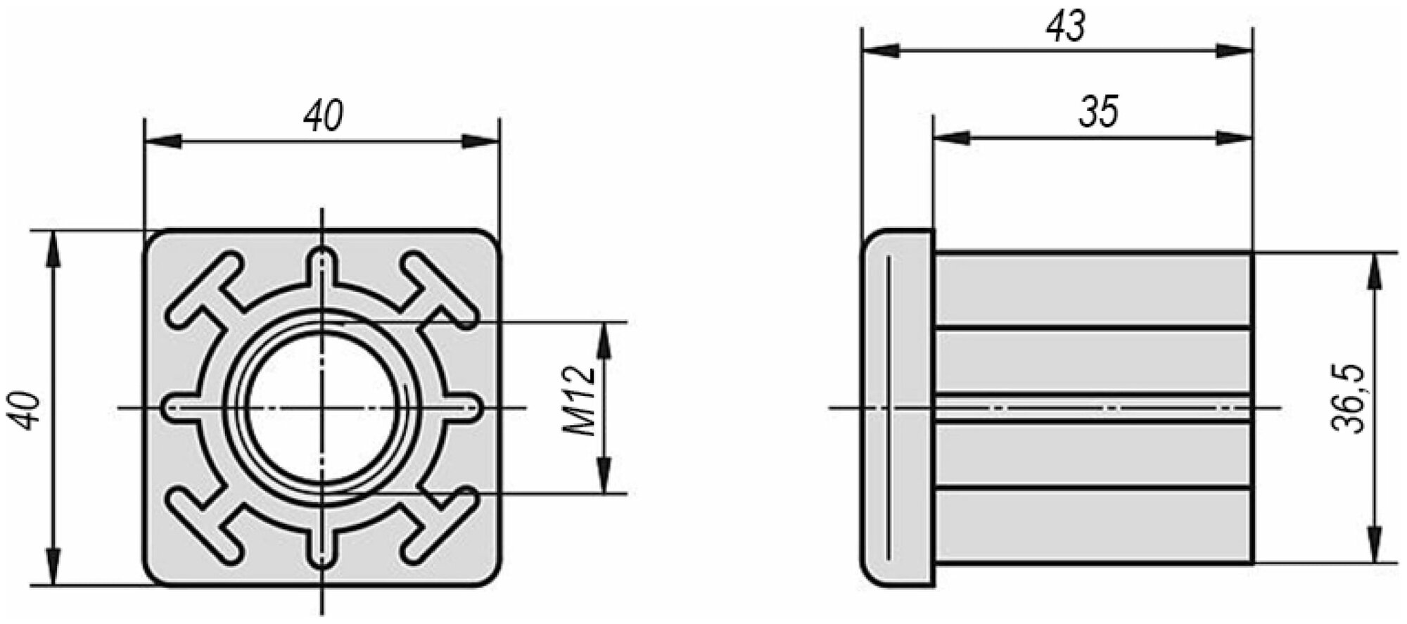 KIPP Заглушка для труб 40x40x2 с резьбой M12