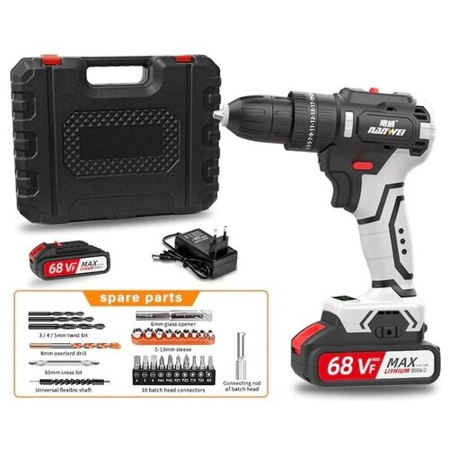 Дрель-шуруповерт NANWEI 004-NW-F 21V 2 аккумулятора зарядное устройство 10 аксессуаров кейс 620000₽