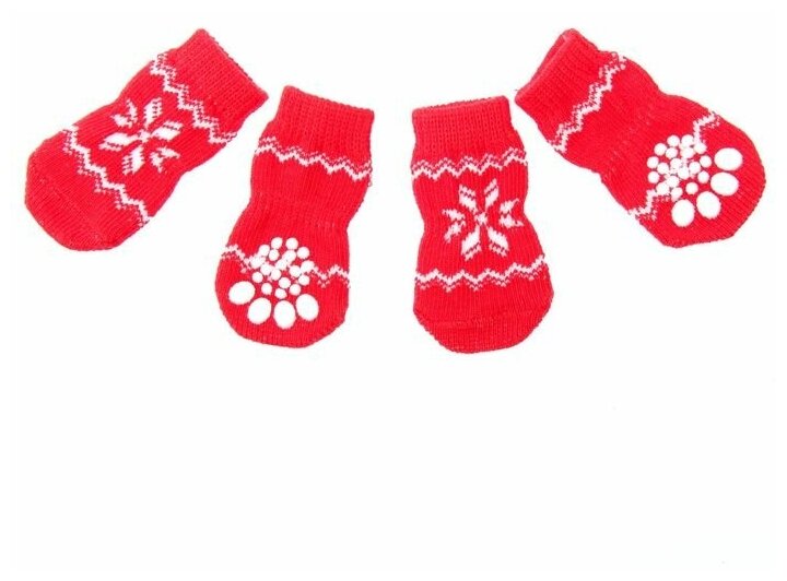 Носки нескользящие "Снежинка", размер S (2,5/3,5 * 6 см), набор 4 шт, красные - фотография № 1