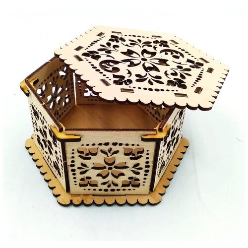 Классическая шкатулка для украшений резная 6 граней малая 13х11х6см дерево, для колец на свадьбу часов денег,шкатулка детская, сувениры и подарки