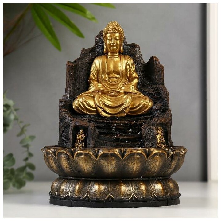 Фонтан настольный "Золотой Будда на троне из скалы" 28х20,5х20,5 см