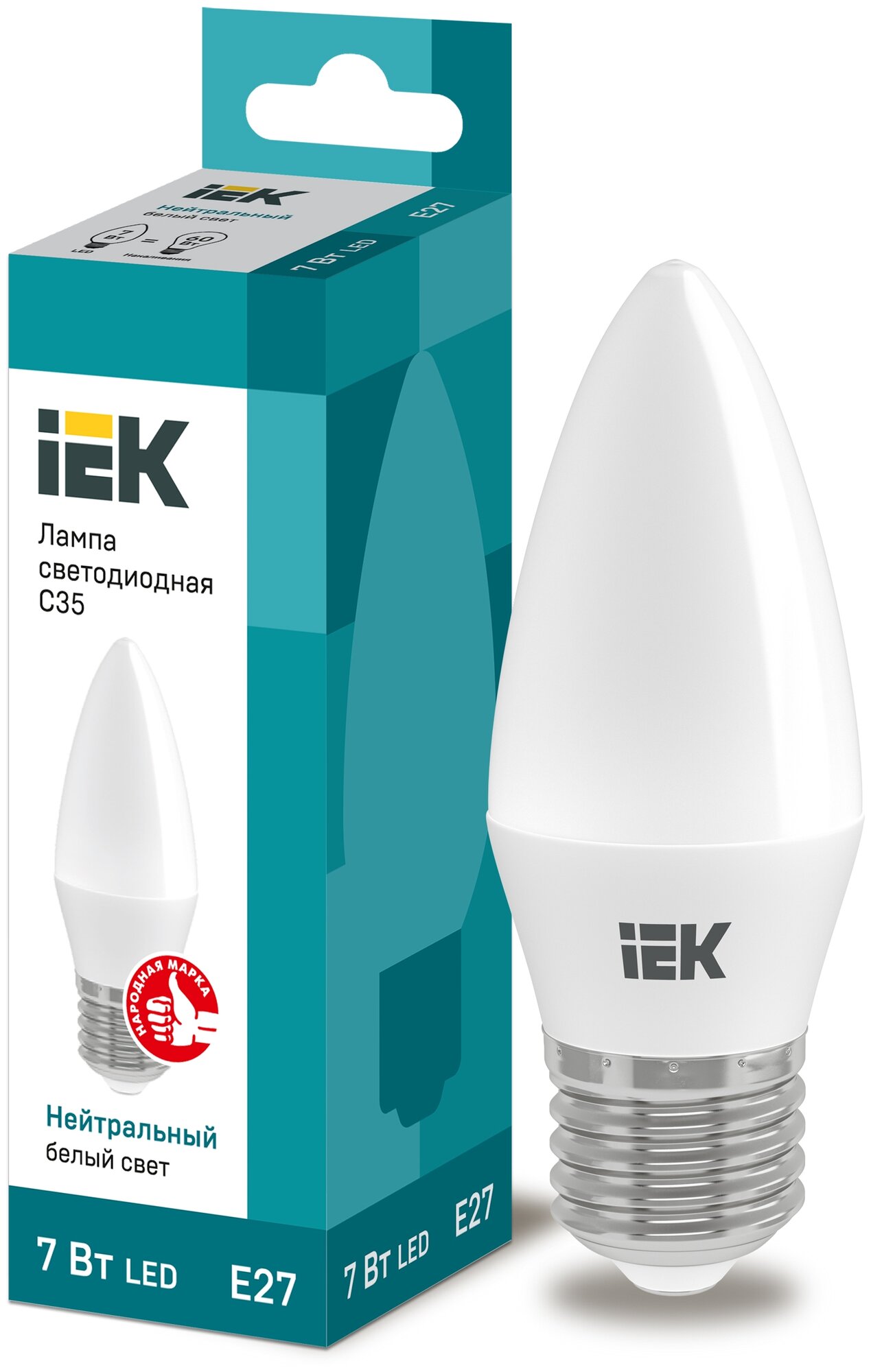 Лампочка IEK свеча C35 E27 7W(630lm) 4000K 4K 100x35 матов. ECO LLE-C35-7-230-40-E27 (10 шт.)