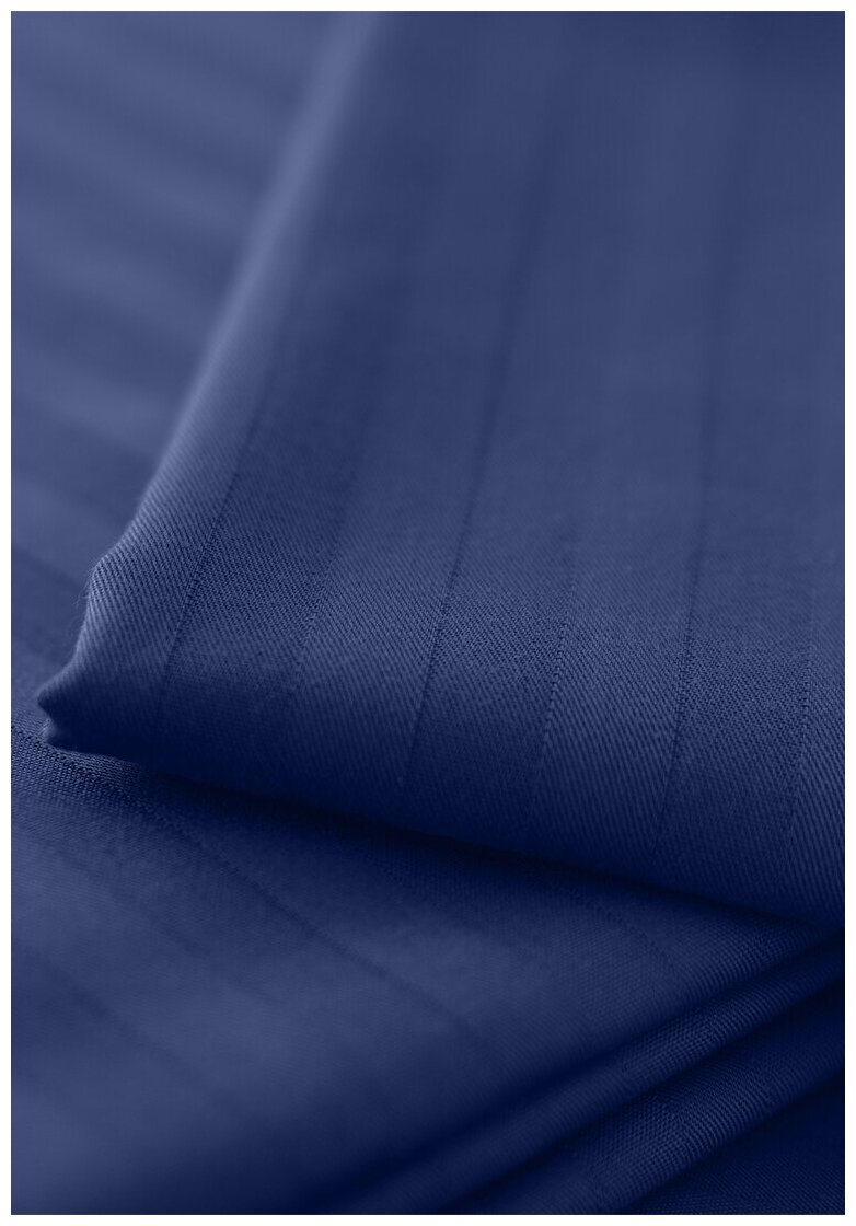 Простыня на резинке LOVEME 200х200 см, страйп-сатин, цвет синий (Indigo) - фотография № 12