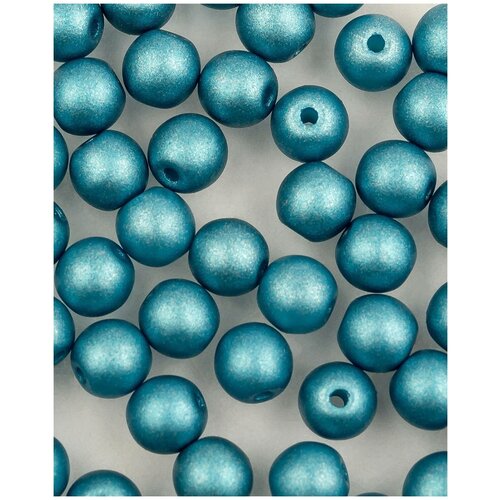 Стеклянные чешские бусины, круглые, Round Beads, 4 мм, цвет Alabaster Metallic Blue Turquoise, 50 шт.