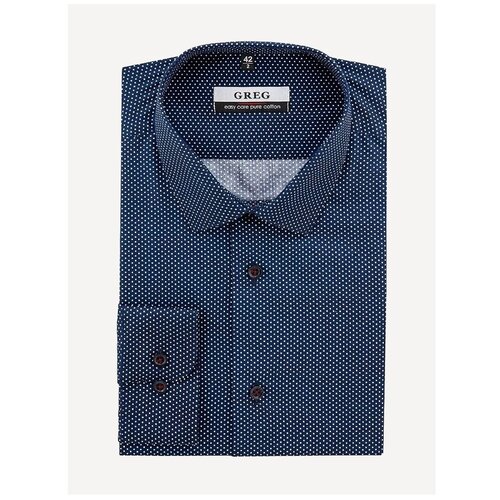 фото Рубашка мужская длинный рукав greg 213/231/42347/zn, прилегающий силуэт / super slim fit, цвет синий, рост 174-184, размер ворота 45
