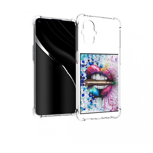 Чехол задняя-панель-накладка-бампер MyPads разноцветные губы с пулей для OnePlus Nord N20 5G противоударный